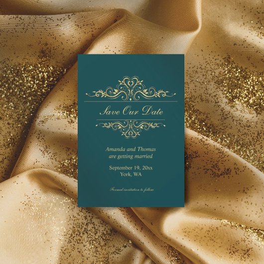 日付カードを保存するガソリン緑のゴールデンフレーム セーブザデート