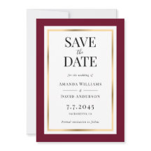 日付カードを保存するブルゴーニュと金ゴールド結婚式