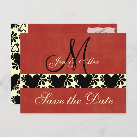 日付カードを保存するモノグラム結婚式 案内ポストカード (正面/裏面)