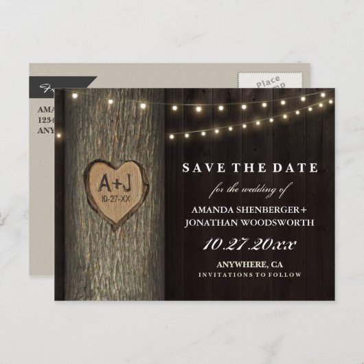 日付カードを保存する彫刻された祖父オークの木 案内ポストカード (正面/裏面)