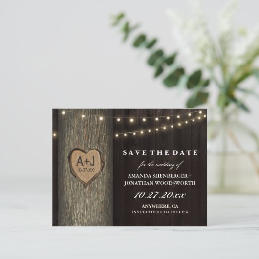 日付カードを保存する彫刻された祖父オークの木 案内ポストカード (スタンド正面)