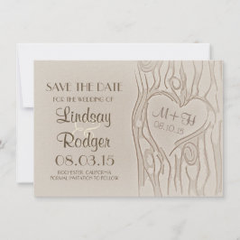 日付カードを保存する木の素朴な彫り セーブザデート