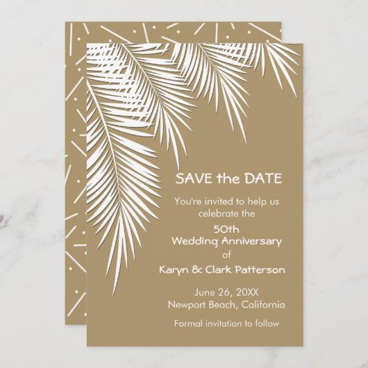 日付カードを保存する金ゴールド上のヤシの木 (正面/裏面)