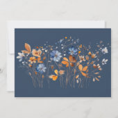 日付カードを保存する青とオレンジの野生の花 招待状 (裏面)