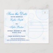 日付カードを保存する青と白の雪 案内ポストカード (裏面)