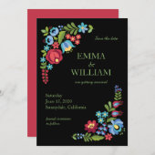 日付カードを結婚保存するハンガリーのレッドローズ 招待状 (正面/裏面)