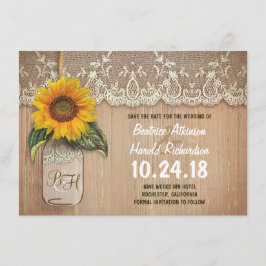 日付カードを除いた素朴なヒマワリのメイスン・ジャー セーブザデート