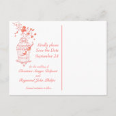 日付カードを除く珊瑚色のピンクの鳥かご結婚式 案内ポストカード (裏面)