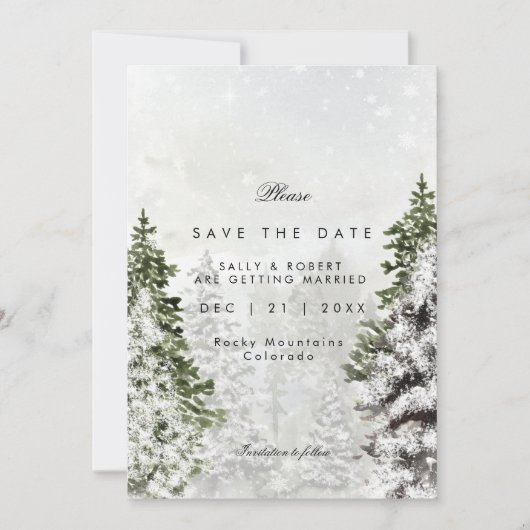 日付カードを除く素朴な冬の木々の結婚式 サンキューカード (正面)