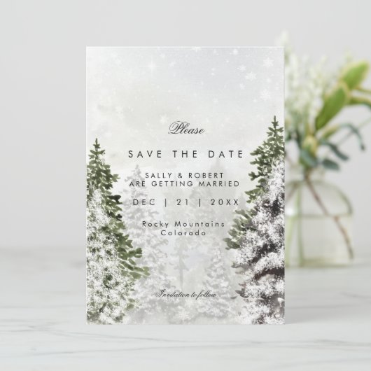 日付カードを除く素朴な冬の木々の結婚式 サンキューカード (スタンド正面)