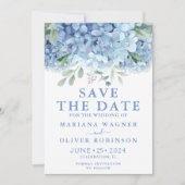 日付カードブルーアジサイフローラ結婚の 招待状 (正面)