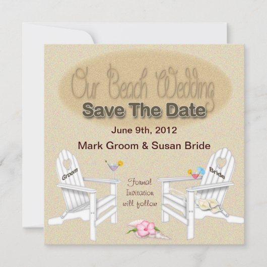 日付カード-ビーチ結婚式--を救って下さい セーブザデート (正面)