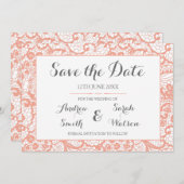 日付カード、珊瑚のレースのデザインを救って下さい セーブザデート (正面/裏面)