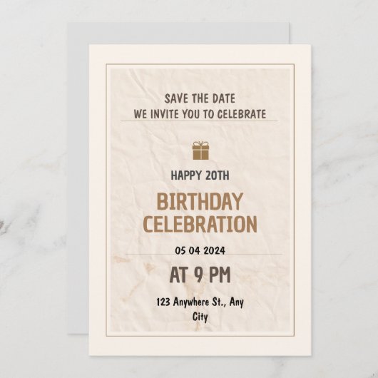 日付ギフトが20th誕生日パーティーを台無しにして保存 招待状 (正面/裏面)