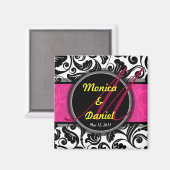 日付クラシックの磁石A008結婚を保存するピンク マグネット (正面/裏面)