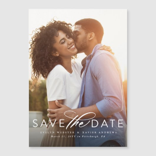 日付クラシックを保存する垂直フォトマグネット (正面)