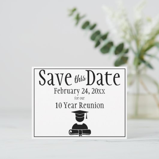 日付クラスの懇親会ミニマル白黒の保存 ポストカード (スタンド正面)