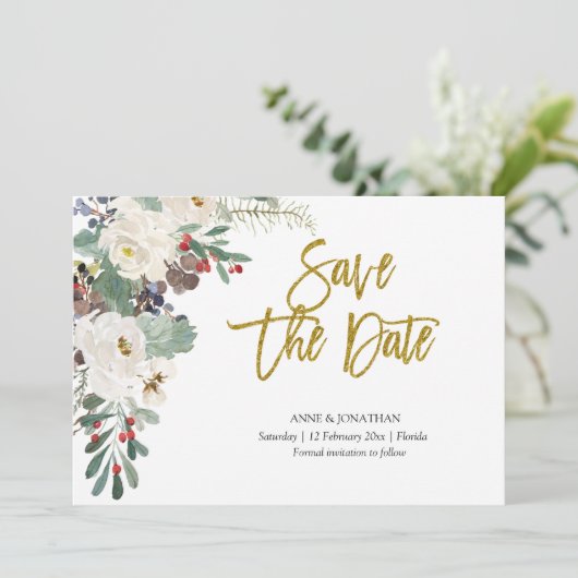 日付クリスマスの保存フローラ招待状 招待状 (スタンド正面)