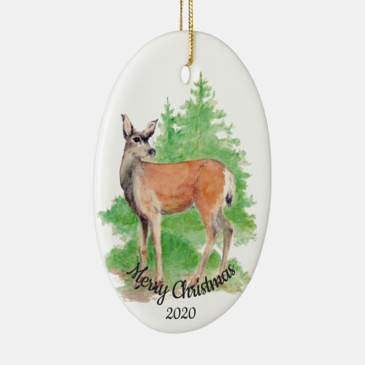 日付クリスマスカスタムの水の色の鹿の動物 セラミックオーナメント (右)