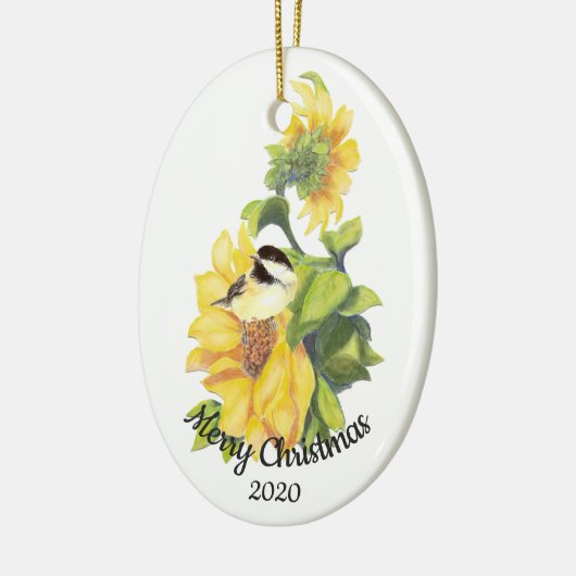 日付クリスマスカスタムの水の色ひまわり鳥 セラミックオーナメント (左)