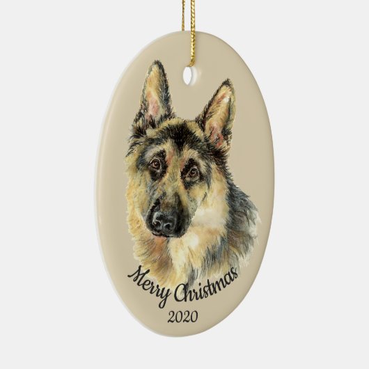 日付クリスマスカスタムの水の色ドイツの羊飼い セラミックオーナメント (右)