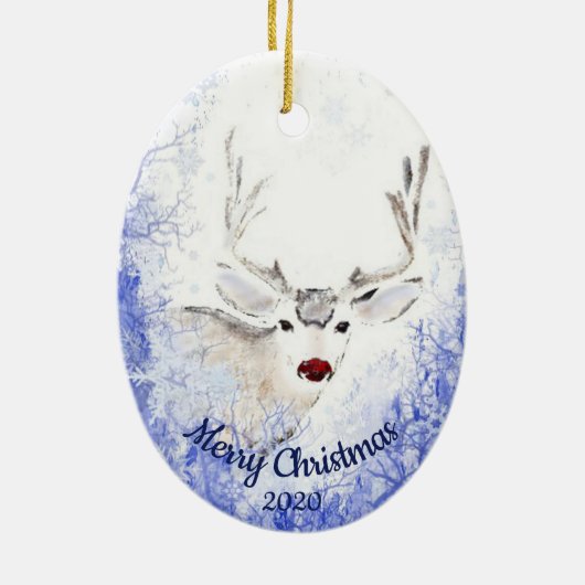 日付クリスマストナカイ赤鼻の動物のおもしろい セラミックオーナメント (裏面)