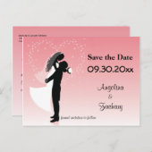 日付グラデーションのポストカー結婚ドをピンク色で保存 案内ポストカード (正面/裏面)