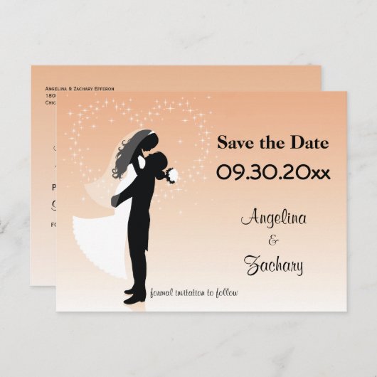 日付グラデーションのポストカー結婚ドを保存 案内ポストカード (正面/裏面)