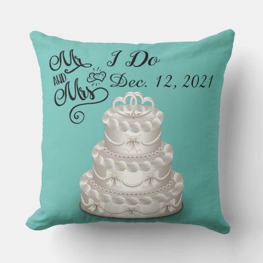 日付ケーキ結婚ーのパーソナライズ クッション (正面)