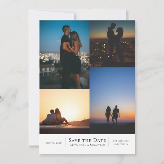 日付コラージュの結婚保存パーソナライズされた セーブザデート (正面)