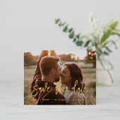 日付コンテンポラリー金ゴールドフォイルのフォトカードを保存 箔招待状ポストカード (立ち正面)