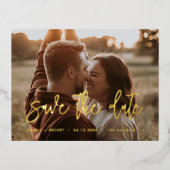 日付コンテンポラリー金ゴールドフォイルのフォトカードを保存 箔招待状ポストカード (正面)