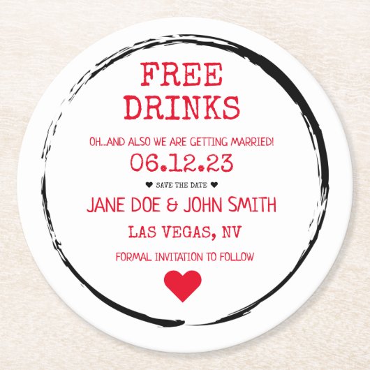 日付コースターの保存(赤) ラウンドペーパーコースター (正面)