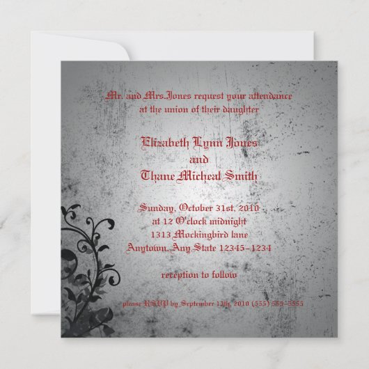 日付ゴシックの十字架とバラ招待状 セーブザデート (裏面)