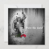 日付ゴシックの十字架とバラ招待状 セーブザデート (正面)