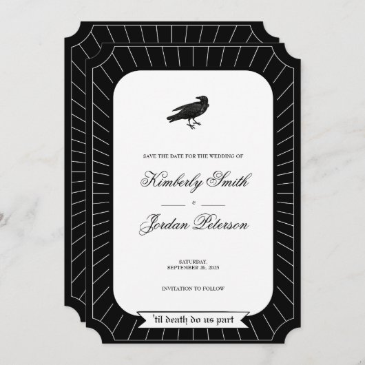 日付ゴシック体のスケルトンタロット結婚のB&Wを保存 招待状 (正面/裏面)