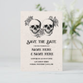 日付ゴシック様式のフレームハロウィーンスカルカードを保存 セーブザデート (スタンド正面)