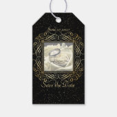 日付ゴールドフォイルエレガントドットのルックスクリプトを保存 ギフトタグ (正面)