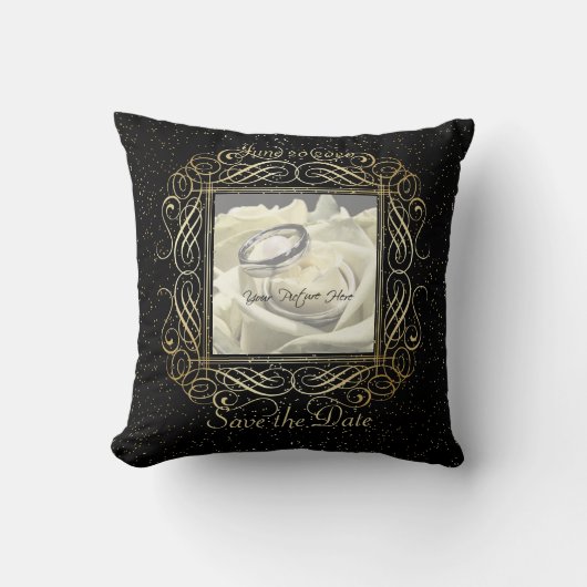 日付ゴールドフォイルエレガントドットのルックスクリプトを保存 クッション (正面)