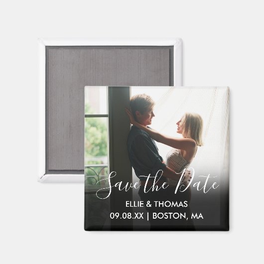 日付シックなスクリプトモダンのフォトマグネットの保存 マグネット (正面/裏面)