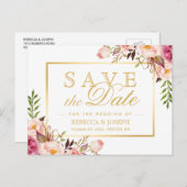 日付シックなピンクエレガントのフローラ金ゴールドフレームの保存 ポストカード (正面/裏面)