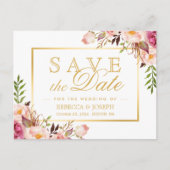 日付シックなピンクエレガントのフローラ金ゴールドフレームの保存 ポストカード (正面)