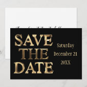 日付シックなブラック金ゴールドスクリプトウェディングパーティーを保存 セーブザデート (正面/裏面)