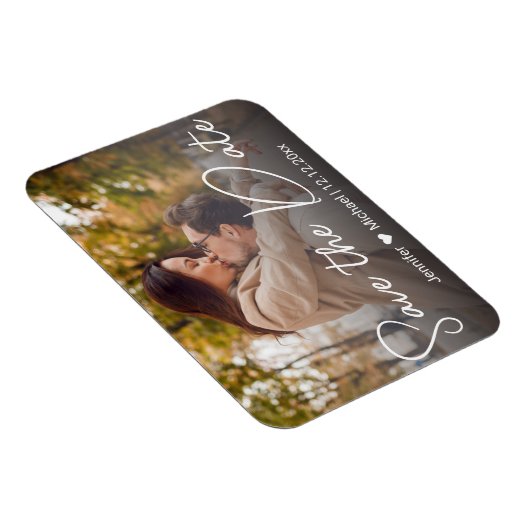 日付シックな白い手書きカップルの写真を保存する マグネット (右側)