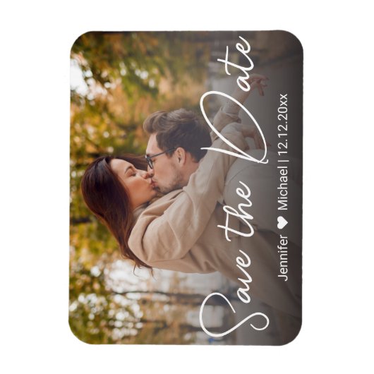 日付シックな白い手書きカップルの写真を保存する マグネット (縦)
