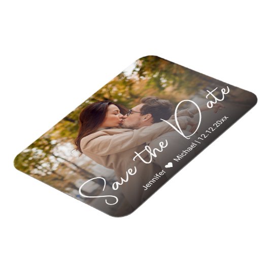 日付シックな白い手書きカップルの写真を保存する マグネット (左側)