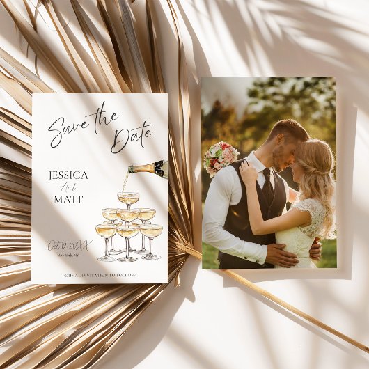 日付シャンパンウォーターカラーカードの保存 セーブザデート