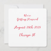 日付シャンパングラスを赤く保存 招待状 (裏面)