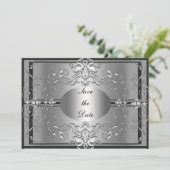 日付シルバーの招待状を保存エレガント セーブザデート (スタンド正面)