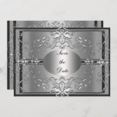 日付シルバーの招待状を保存エレガント セーブザデート (正面/裏面)